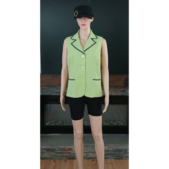 Sag Harbor Women's Size 8 Sleeveless Lime Green Button Up Collar Tank Blouse Top - Picture 2 of 9